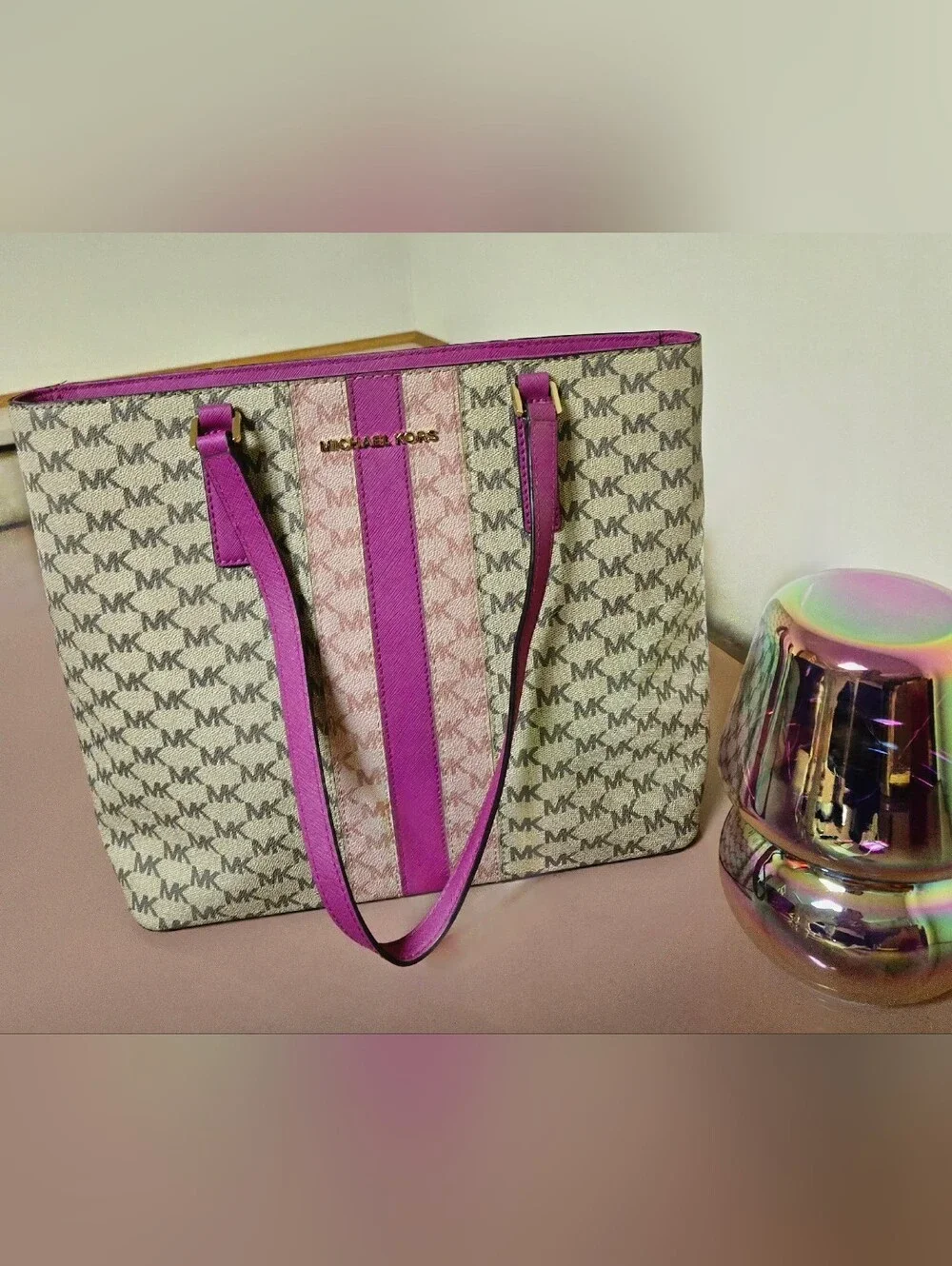 Michael Kors Hot Pink Saffiano Shoulder Bag with Gold Hardware